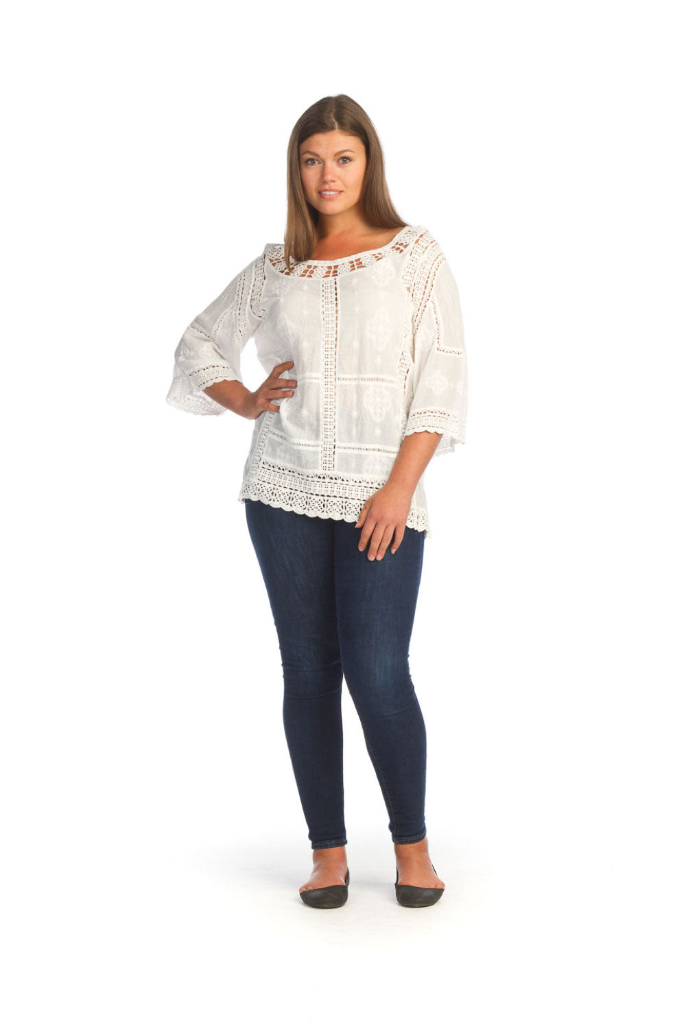 WHITE Embroidered Lace Inset Blouse