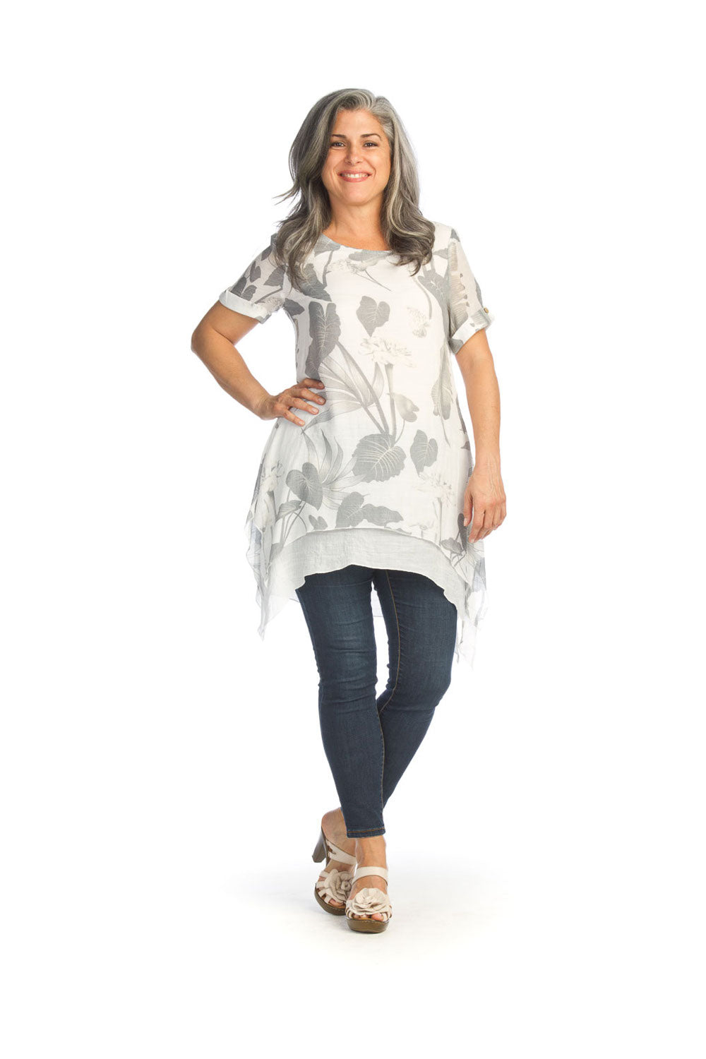 GREY Tropical Short Sleeve Layered Tunic