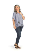 BLUE Abstract Cotton Blend Panelled T Shirt
