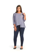 BLUE Spotted Cotton Blend Crossover Top w Button Detail