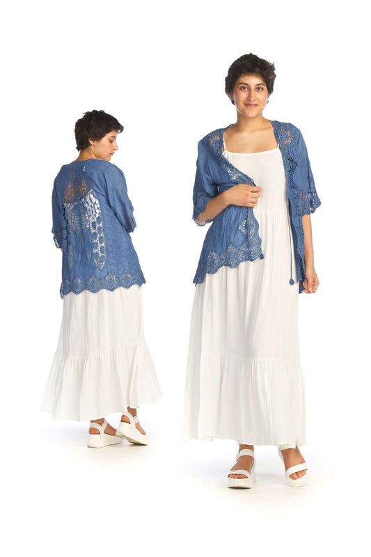 DENIM Embroidered Crochet Coverup with Tie