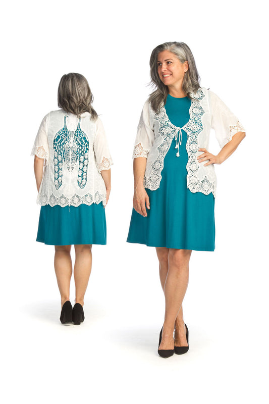 WHITE Embroidered Crochet Coverup with Tie