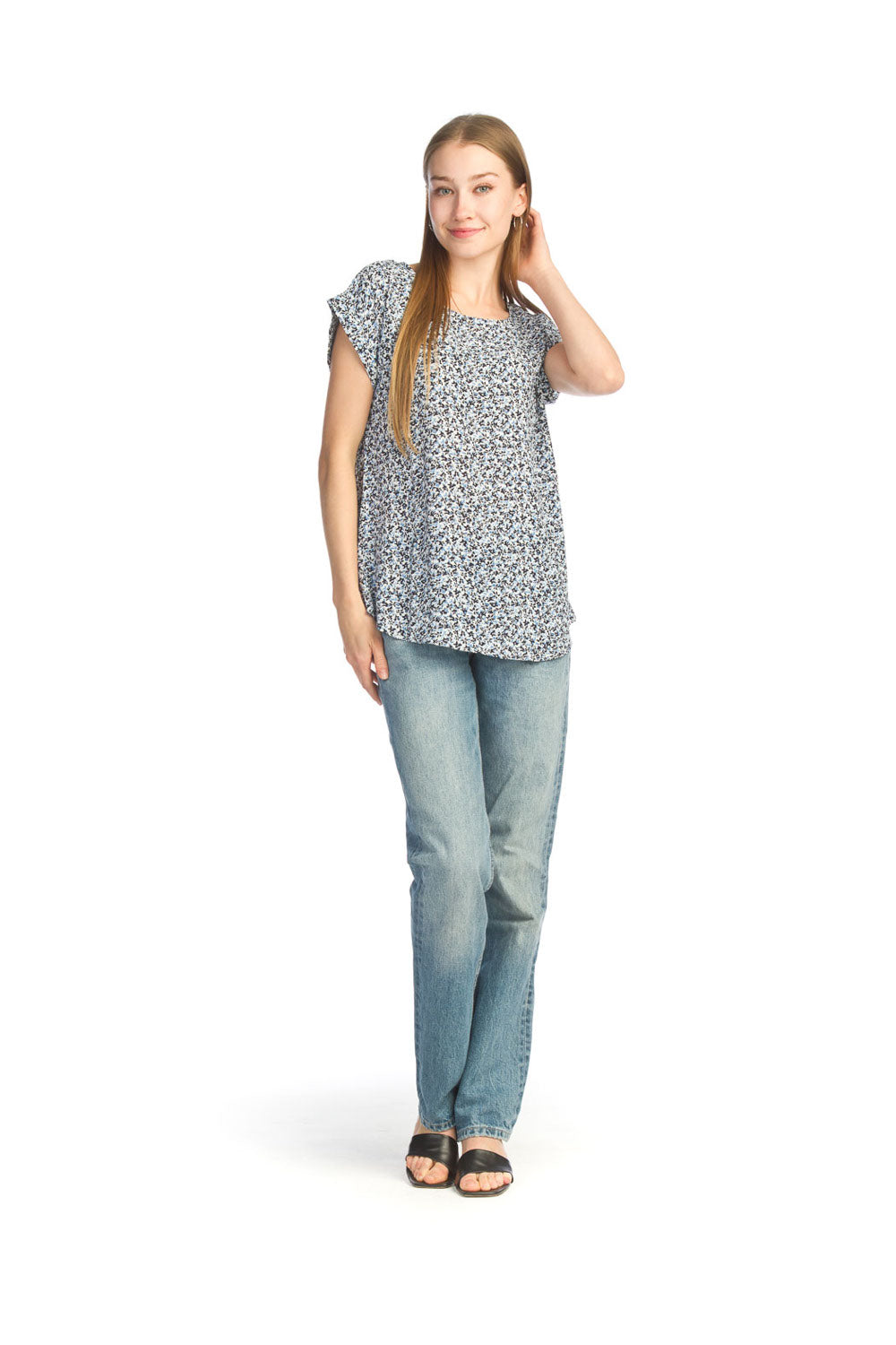 BLUE Ditsy floral Short Sleeve Blouse