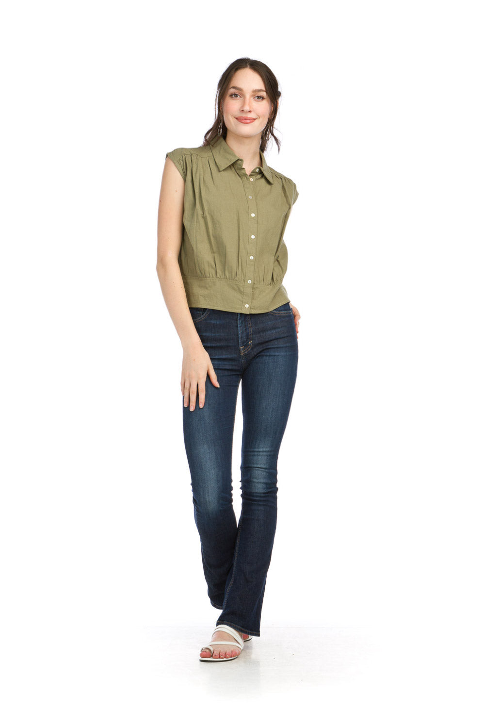 Light Button Front Blouse With Extended Shoulder
