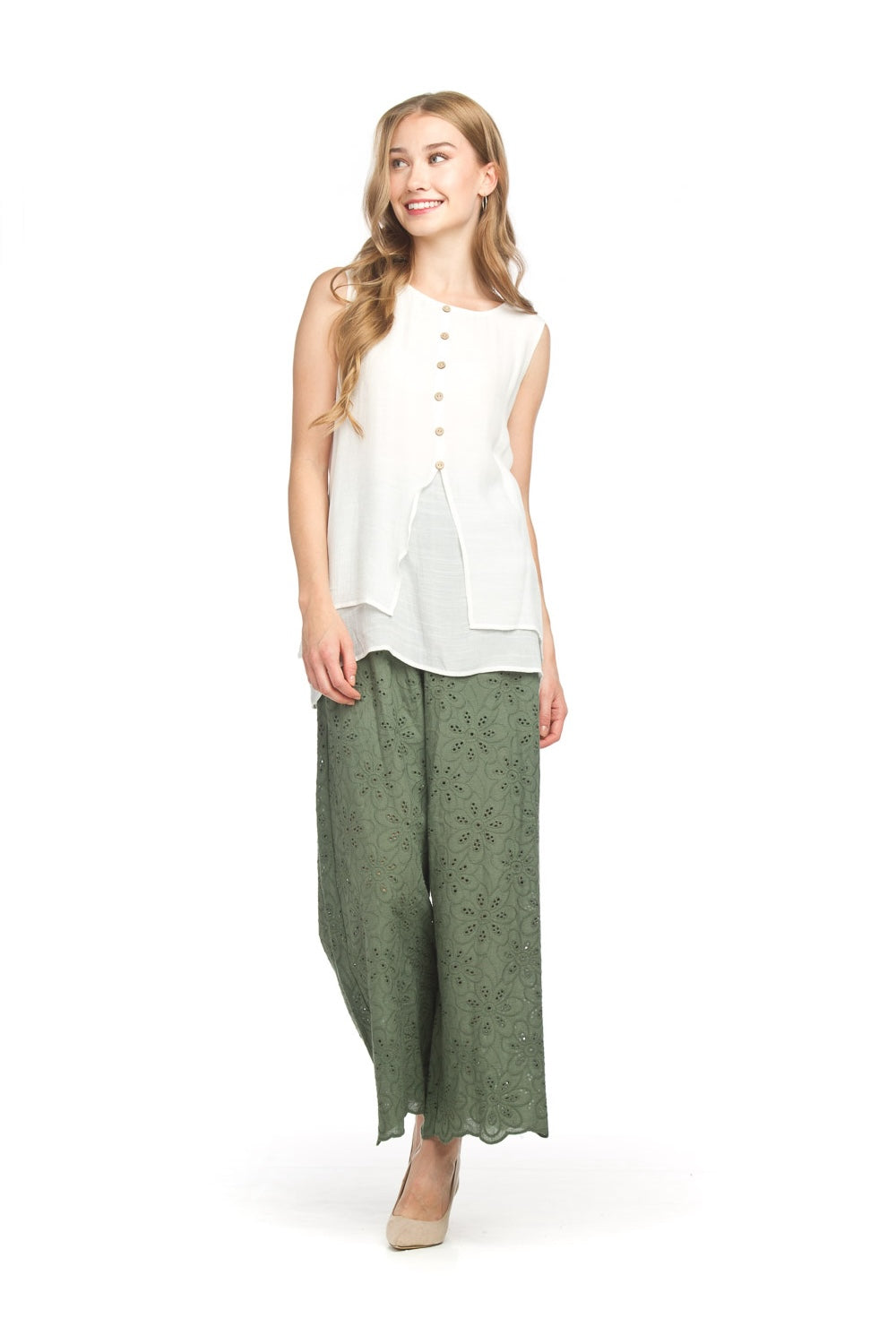 Dark Crinkle Layered Tunic With Button Details