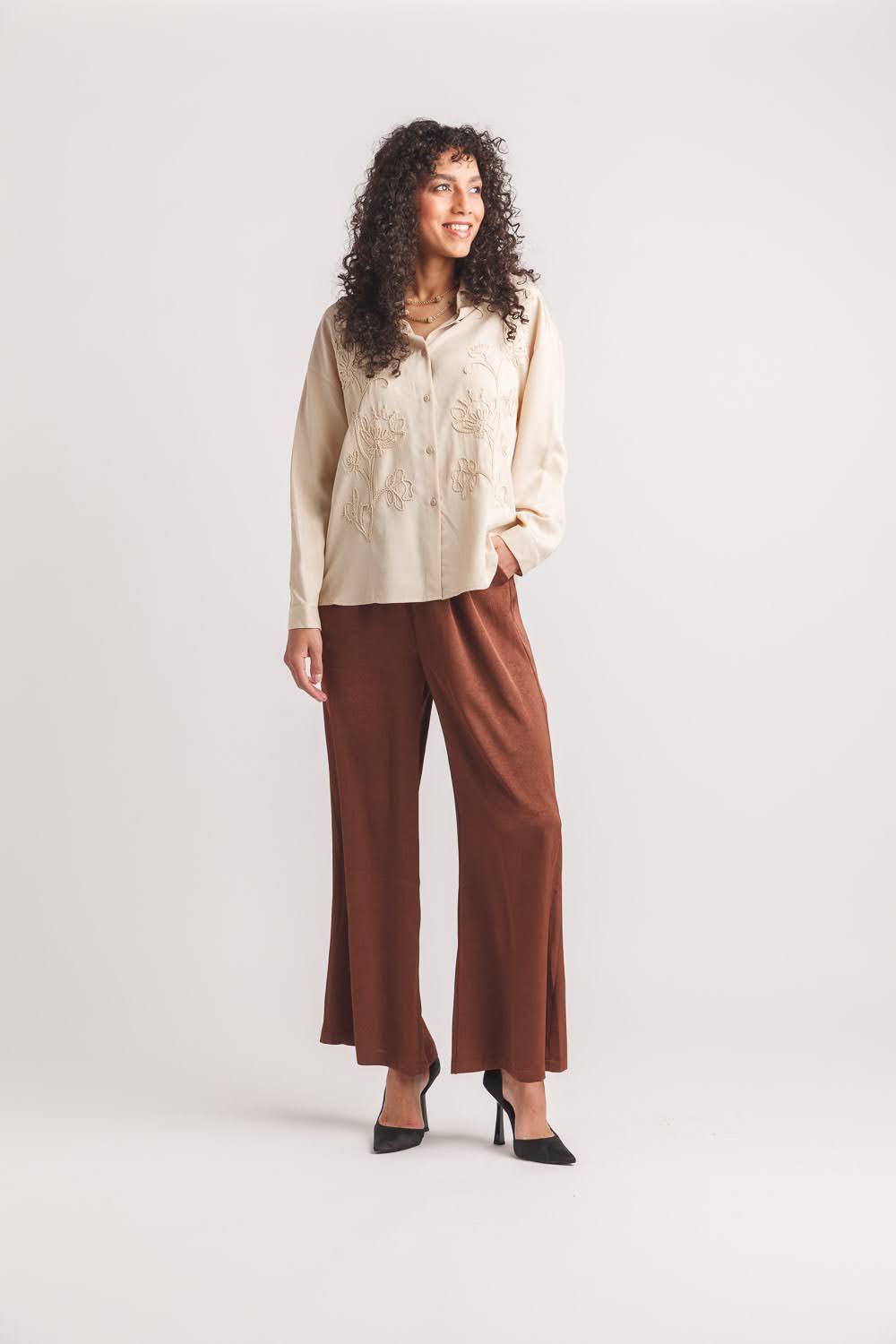 Satin Wide Leg Pant with Elastic Waist and Pockets