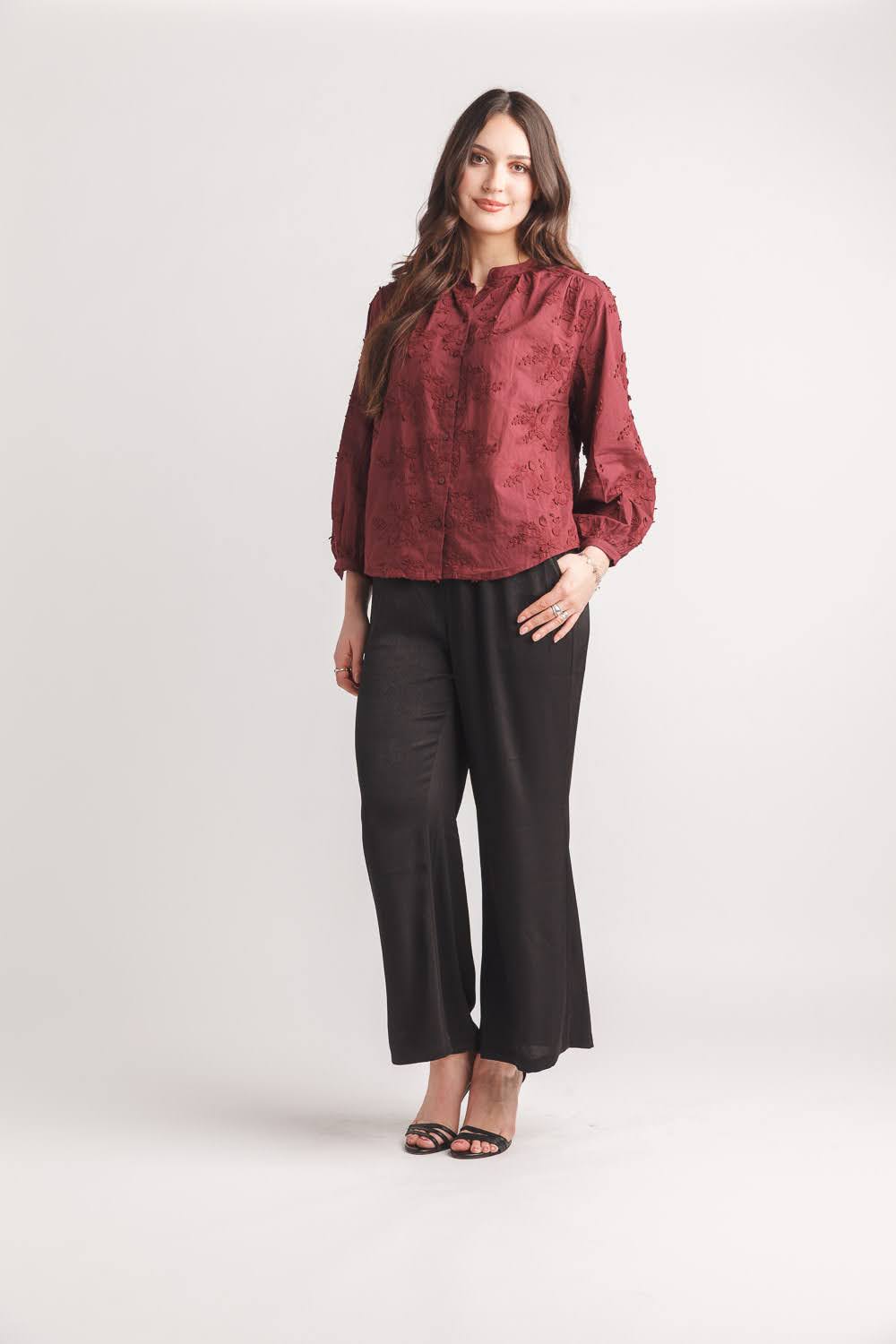 Satin Wide Leg Pant with Elastic Waist and Pockets