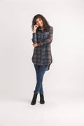 Georgette Plaid Collared Tab Sleeve Button Front Tunic