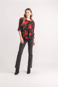 Floral Split Sleeve Bubble Hem Blouse