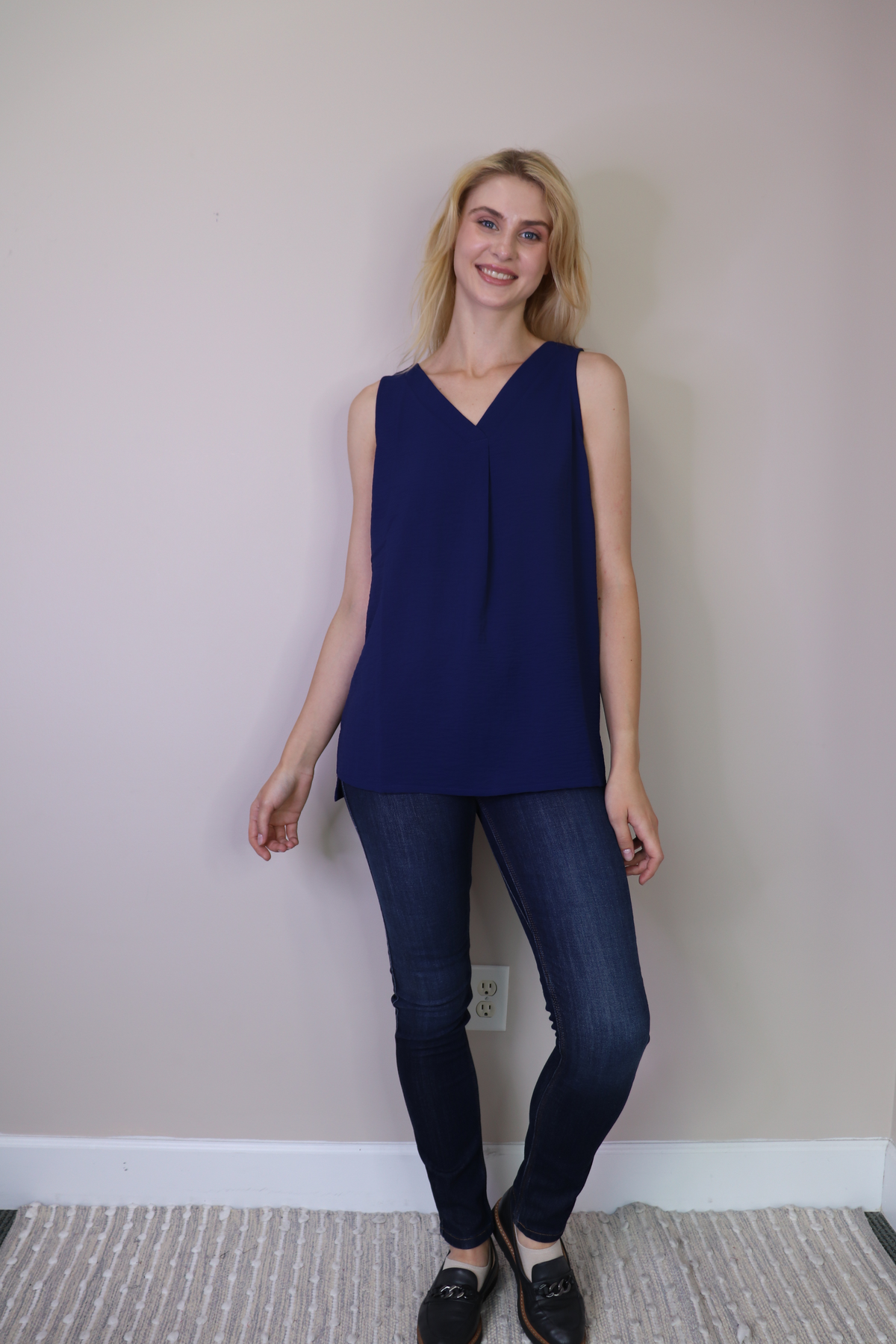 Magenta Sleeveless V Neck Top