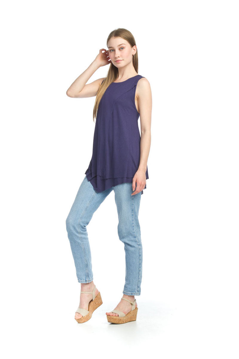 Navy Sleeveless Layered Blouse