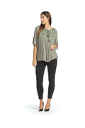 Sage Flowy Smock Style Blouse with Lace Detail & Lurex