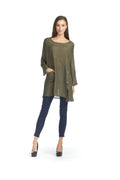 khaki Crinkle tunic with button Detail