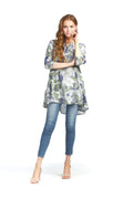 Green Tropical floral 3/4 Sleeve Tunic with Pockets