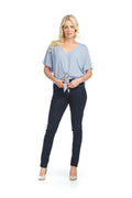 Dark Blue Denim Crinkle Swiss Dot Tufted Tie Top