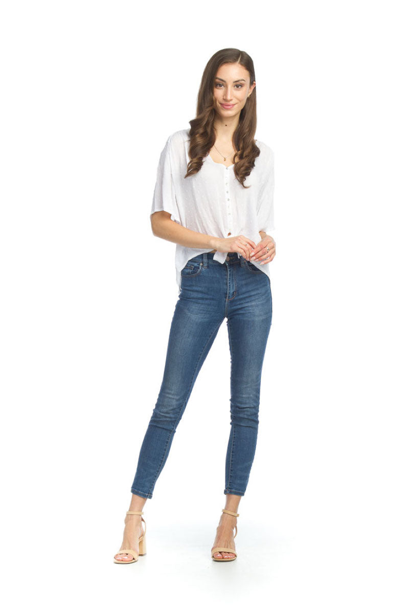 WHITE Crinkle Swiss Dot Tufted Tie Top