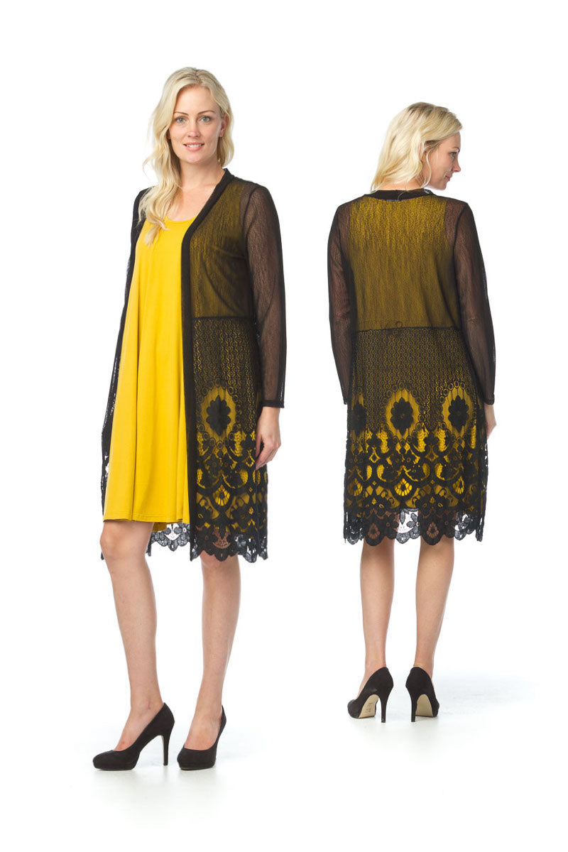 Black Mesh Lace Cardigan with Lace Detail