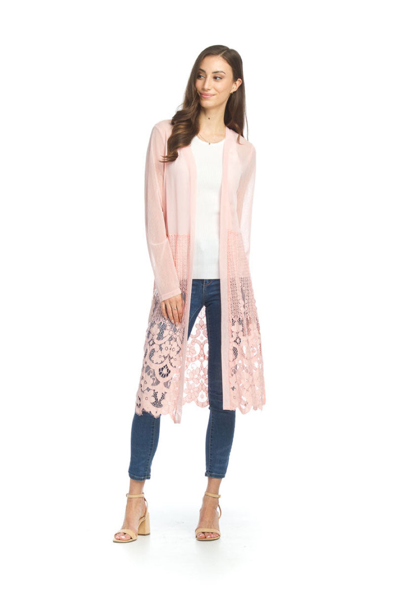 pink Mesh Lace Cardigan with Lace Detail