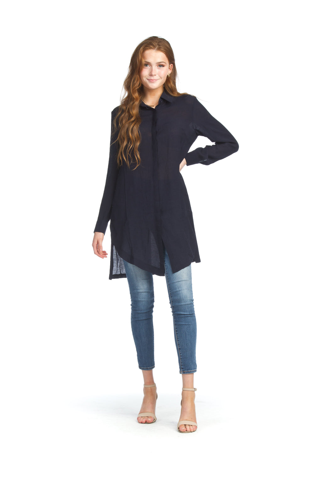 Navy Collared Tunic with Button Detail