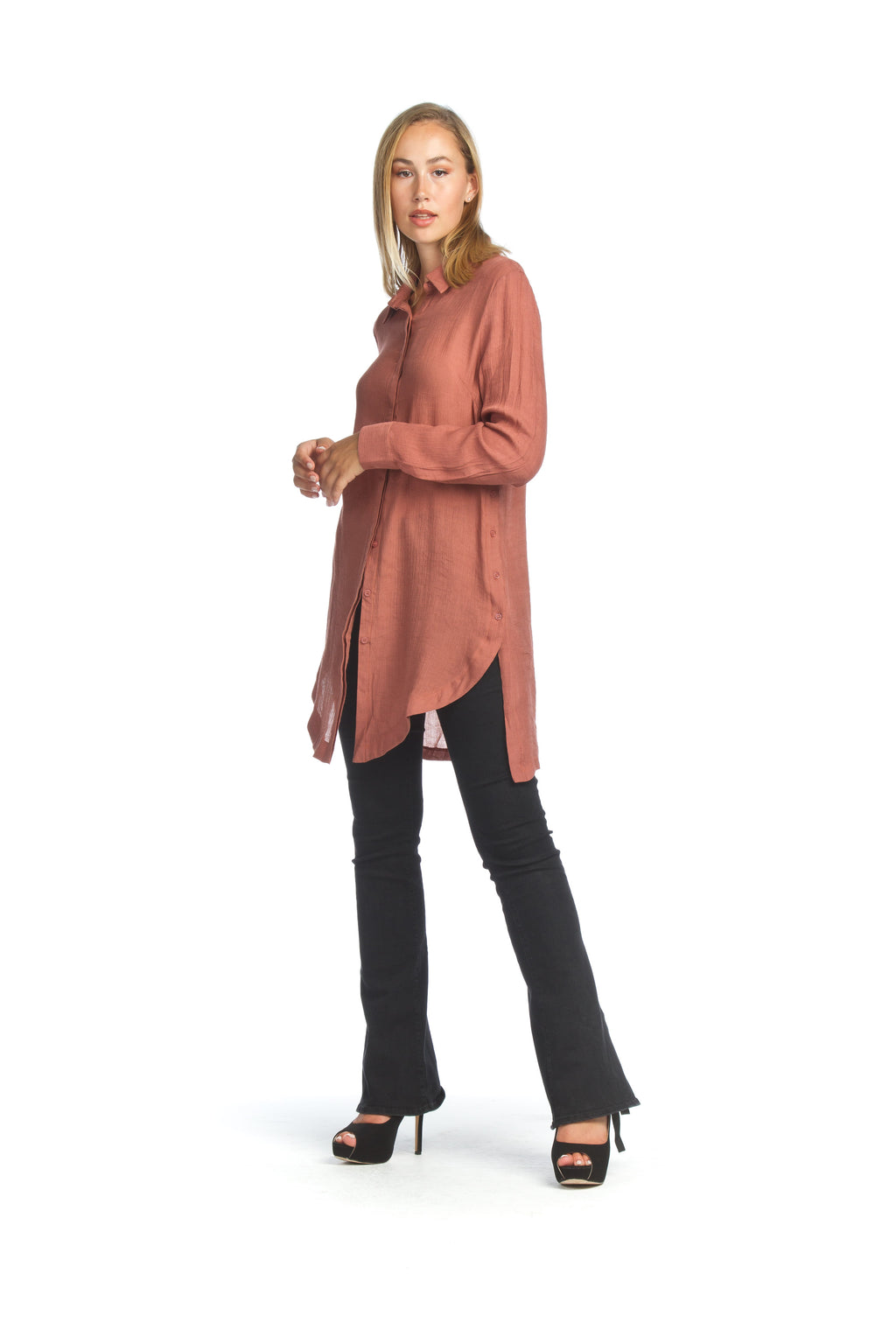 rust Collared Tunic with Button Detail