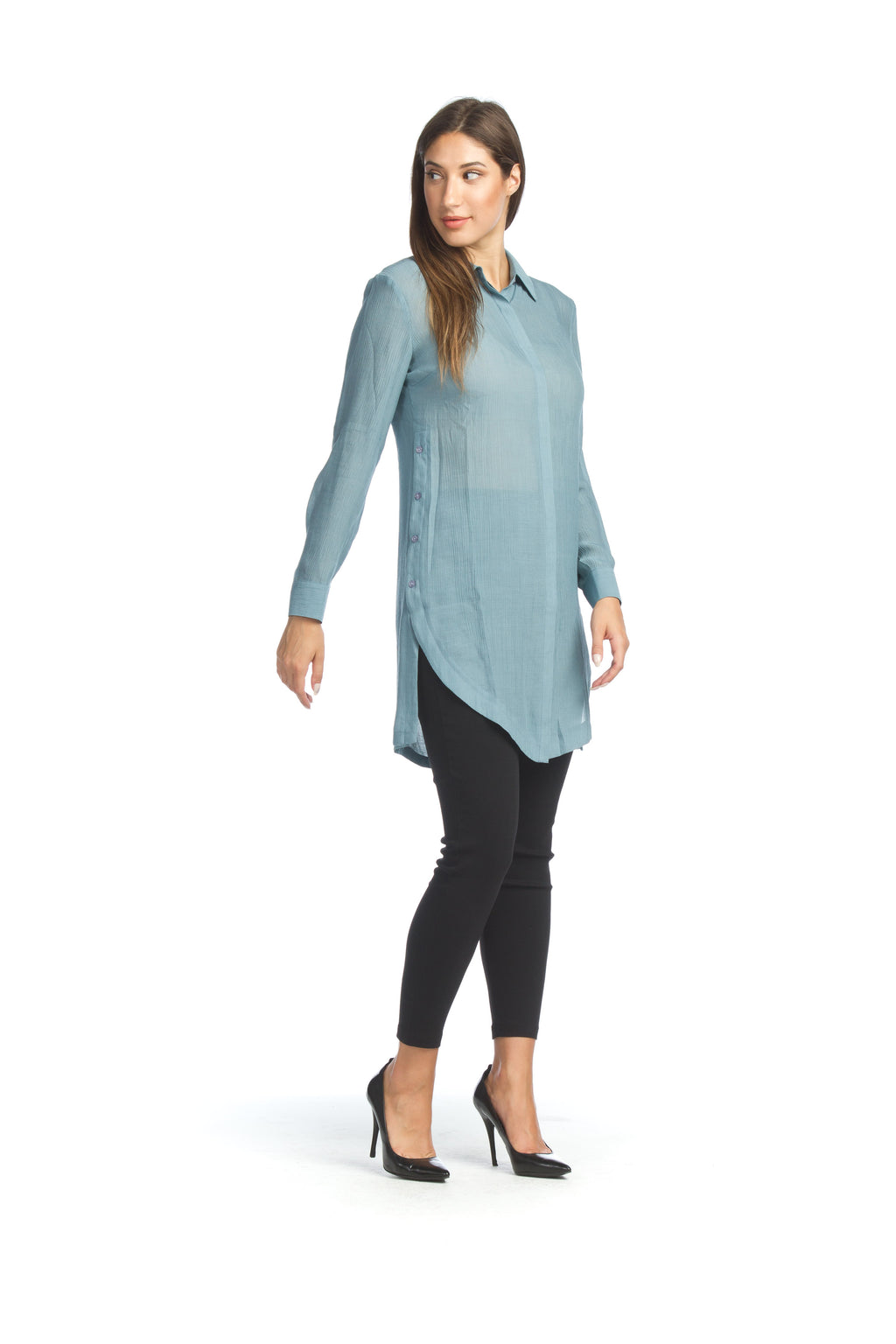 TEAL Collared Tunic with Button Detail