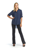 Navy Short Sleeve Collared Blouse
