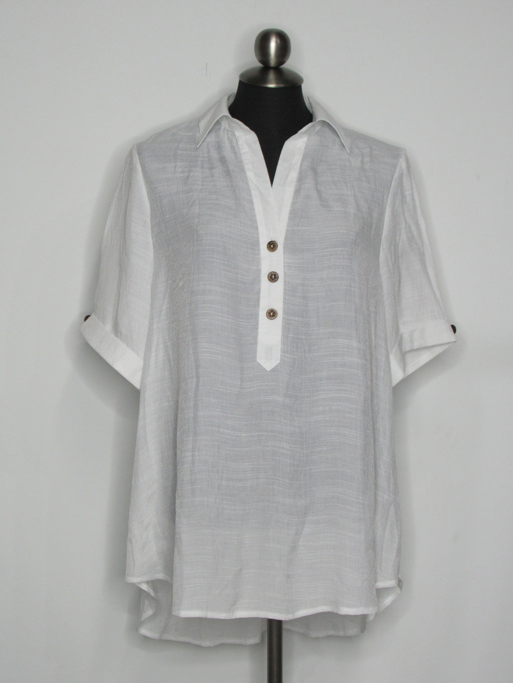 WHITE Short Sleeve Collared Blouse