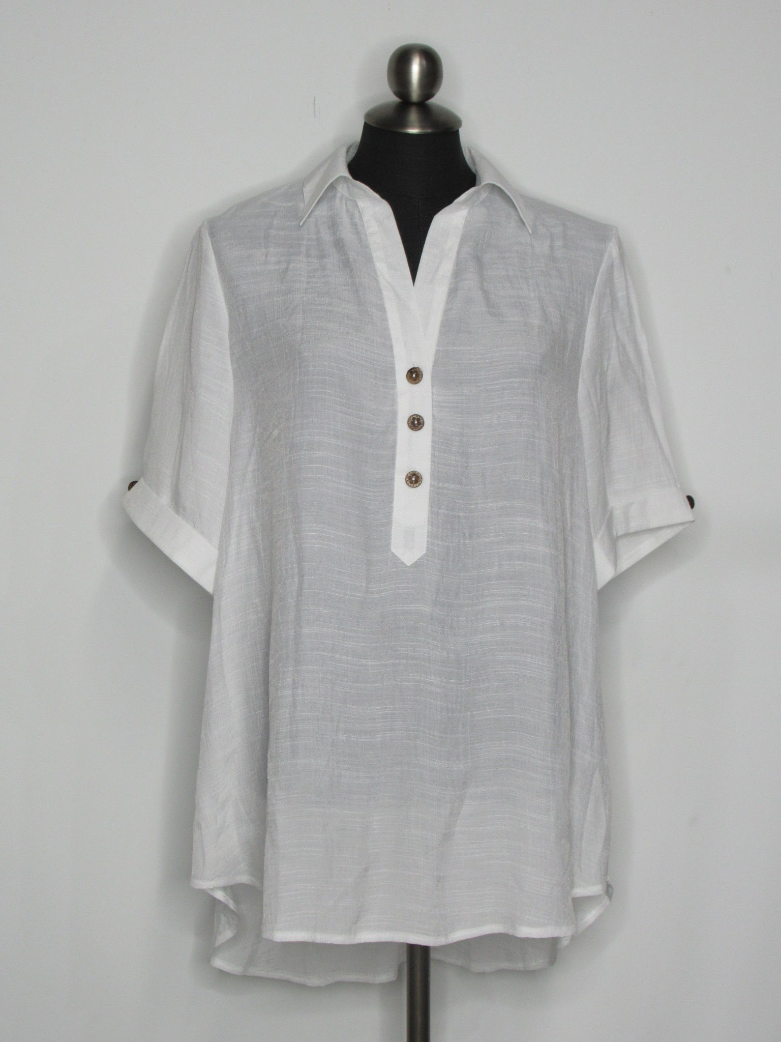 WHITE Short Sleeve Collared Blouse