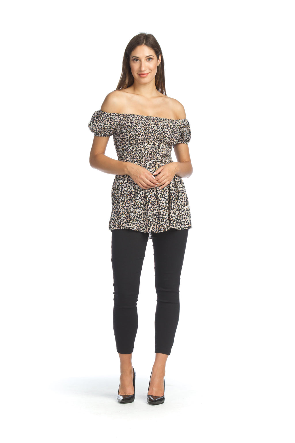 Navy Ditsy Floral Peasant Blouse