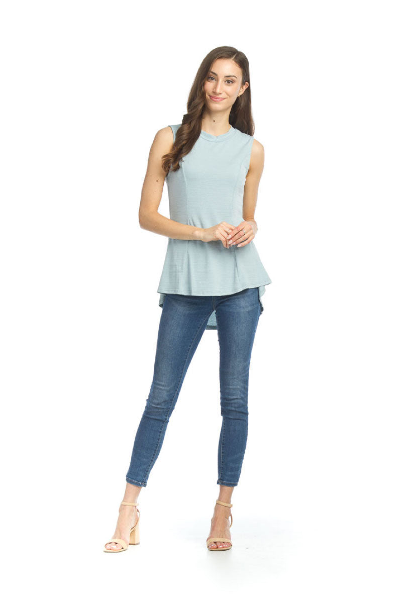 Blue Stretch Peplum Style Blouse with Mock Neck