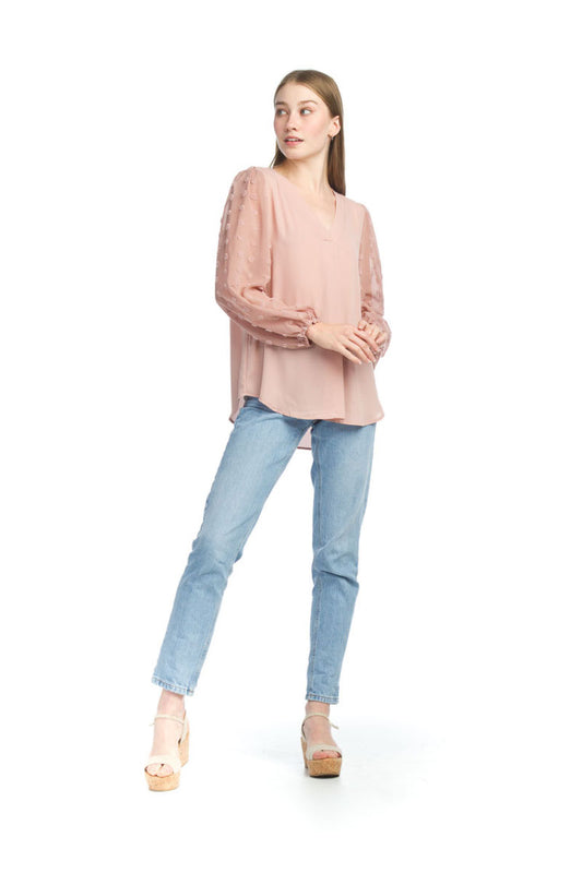 BLUSH Pleat Blouse with Tufted Sleeves