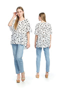 WHTBL Spotted Short Sleeve Blouse with Back Button