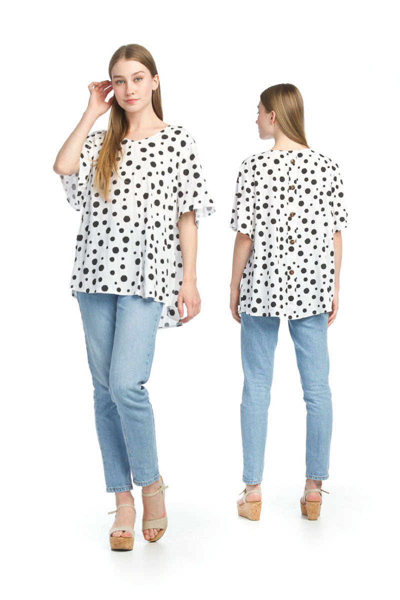 WHTBL Spotted Short Sleeve Blouse with Back Button