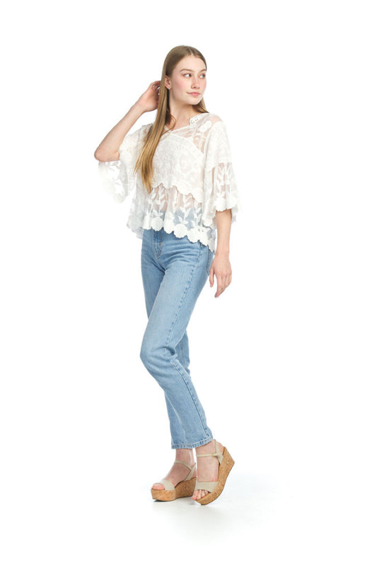 WHITE Crochet Cotton Embroidered Floral Blouse