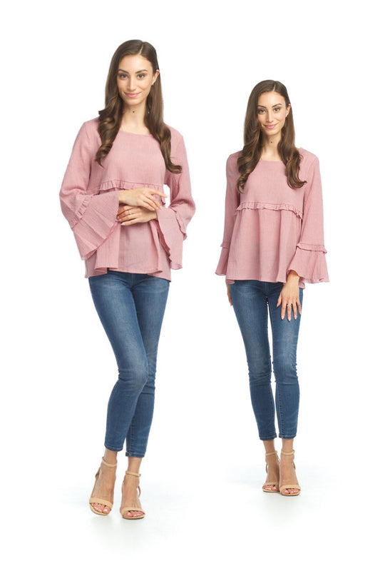 MAUVE Crinkle Stretch Blouse with Bell Sleeves