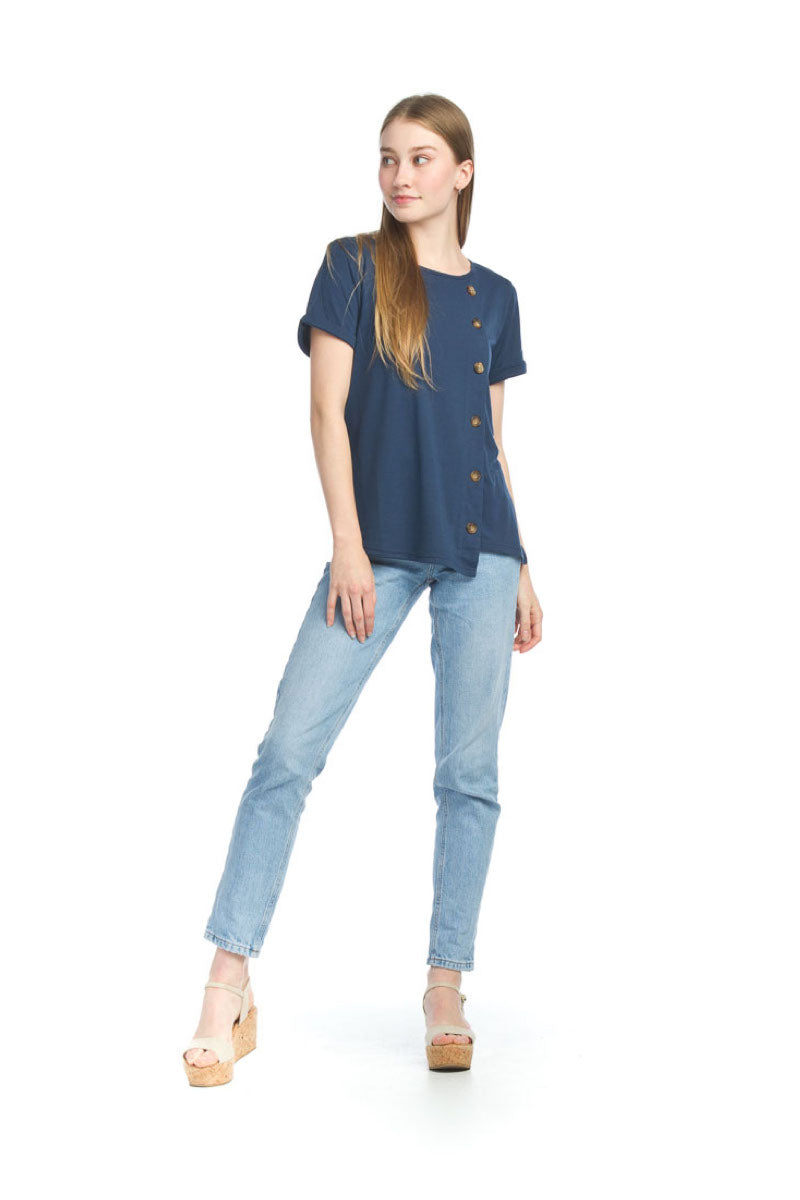 NAVY Button Detail Stretchy Top