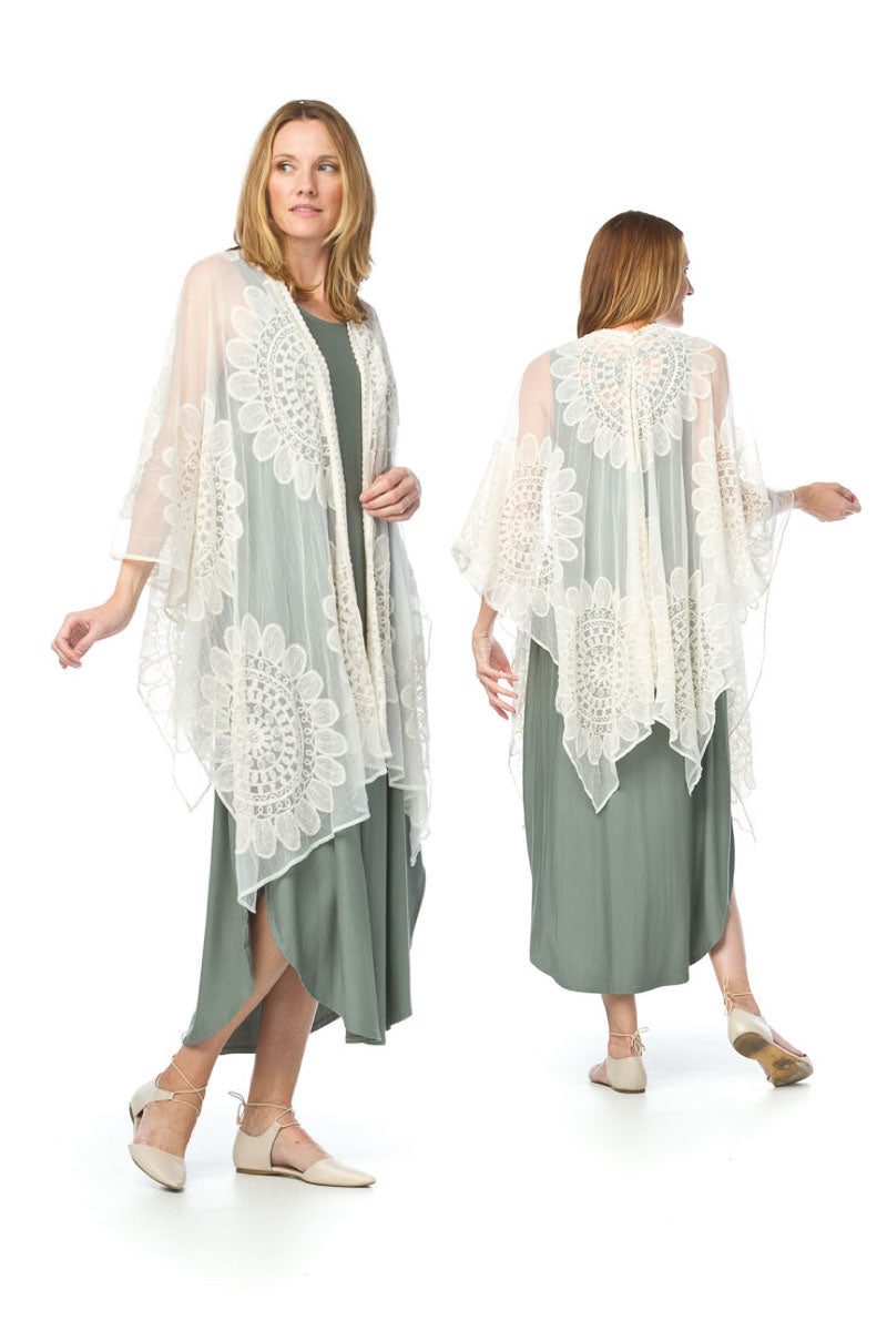 CREAM Sunflower Embroidered Shawl