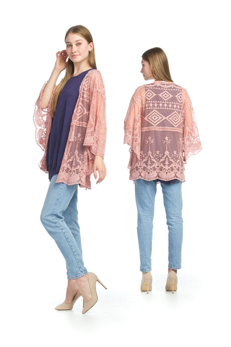 PINK Geo Embroidered Coverup with Tie