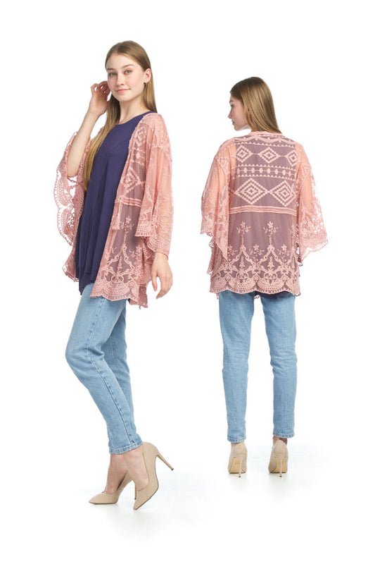 PINK Geo Embroidered Coverup with Tie