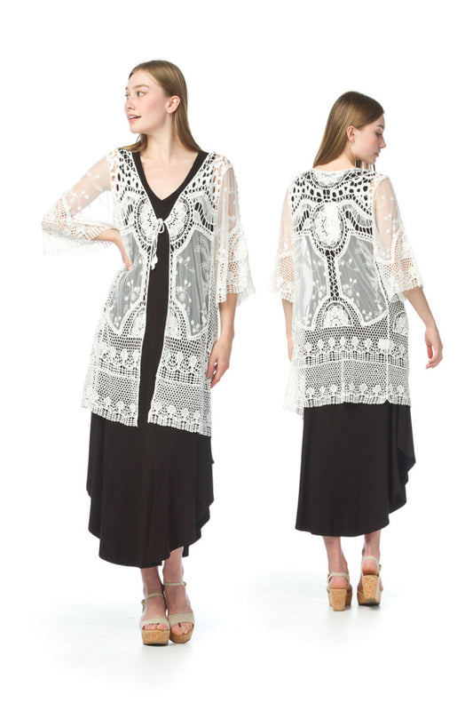 WHITE Geo Embroidered Coverup with Tie