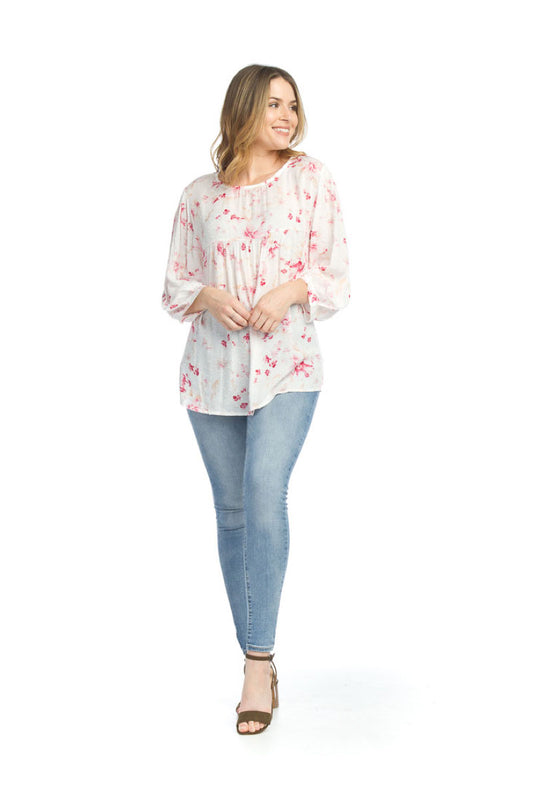 WHTRD Waercolor Floral 3/4 Sleeve Flowy Blouse