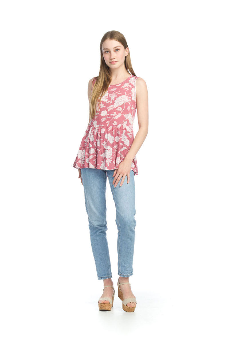 PINK Floral Tiered Blouse with Back Keyhole