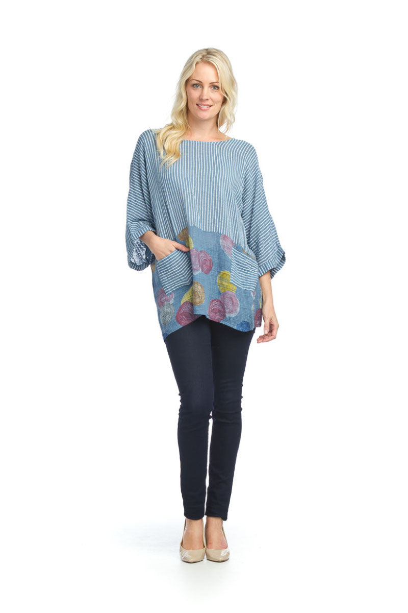 BLUE Striped & Polka Dot Oversized Blouse
