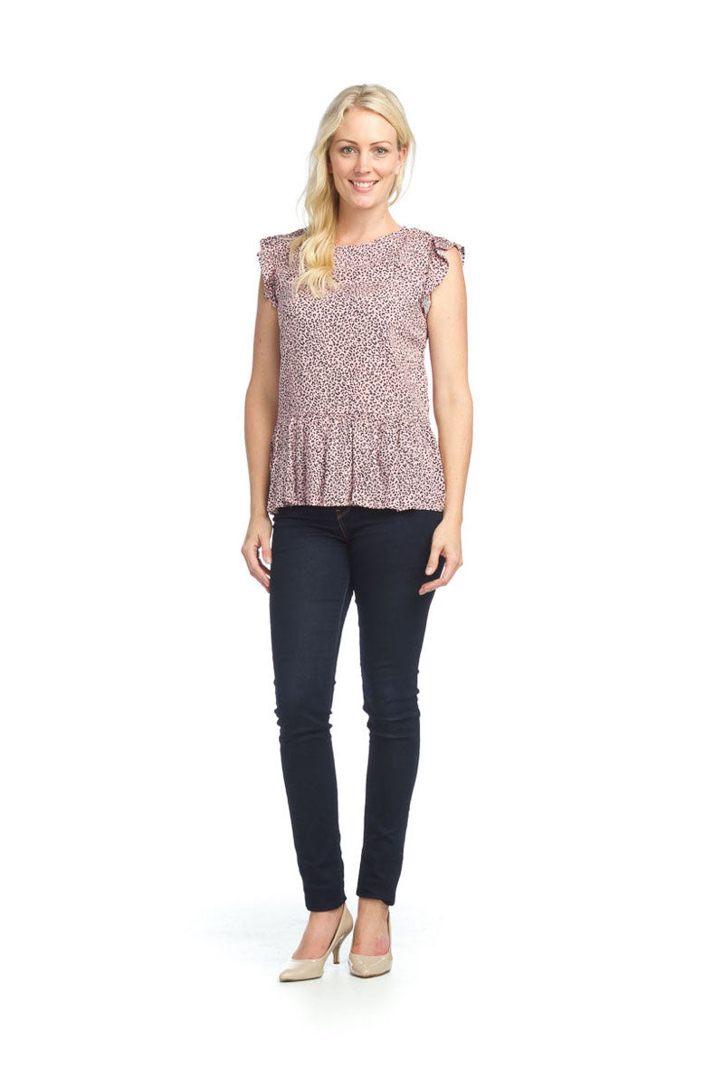 pink Animal Print Ruffle Blouse