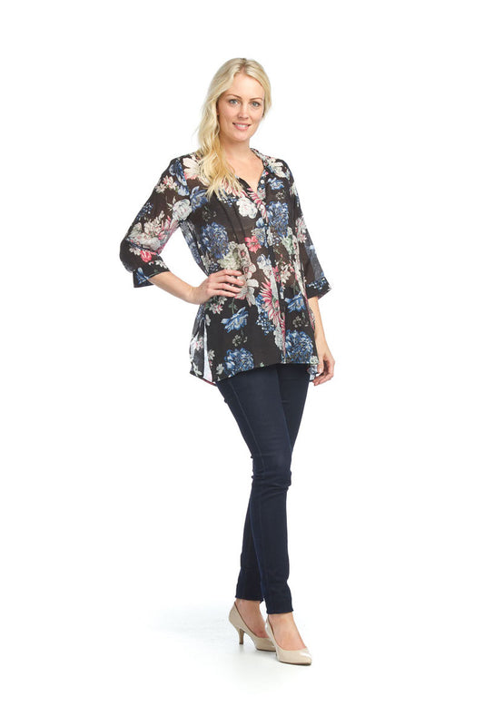 BLACK Floral Pintuck Blouse