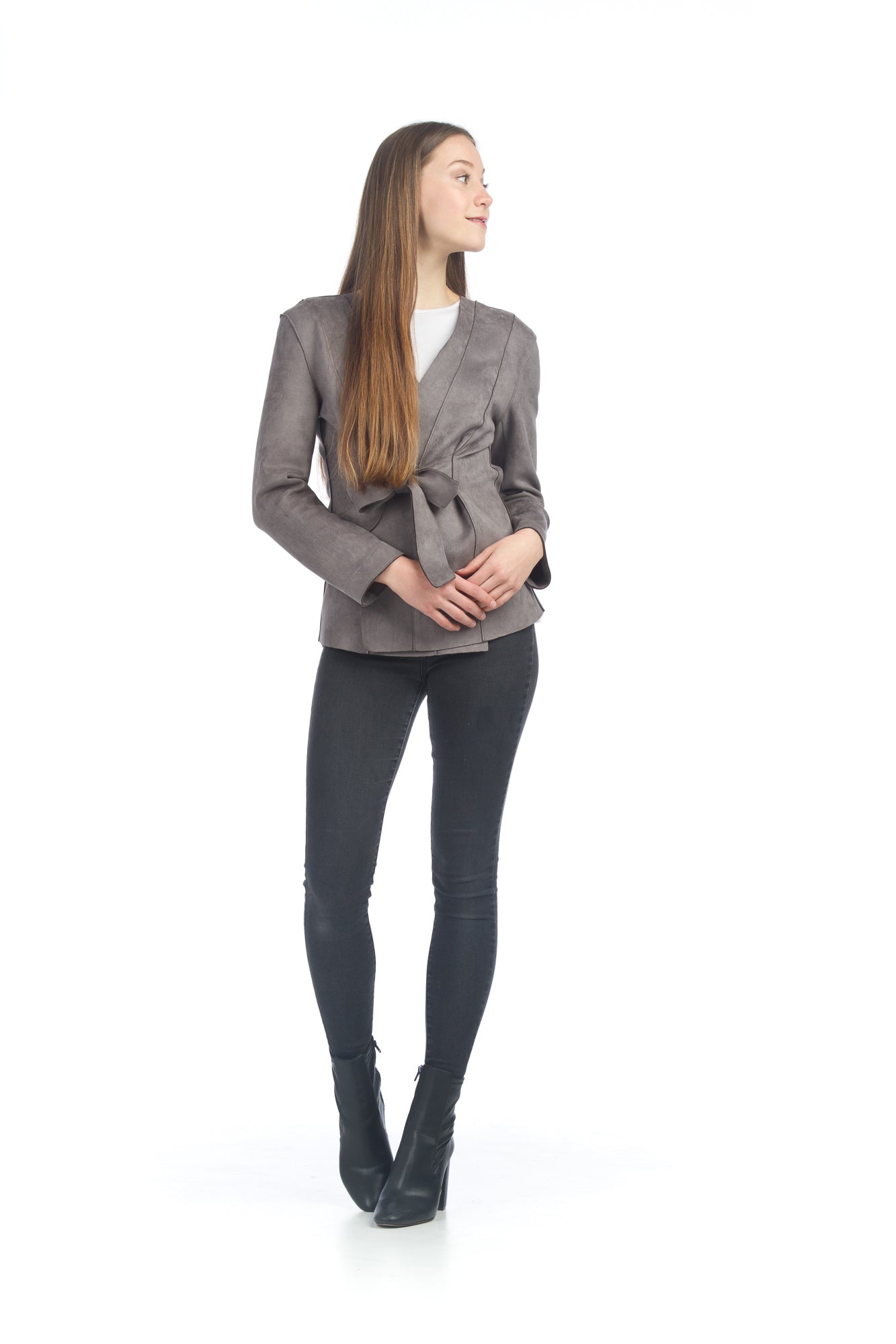 grey Suede Blazer with Tie