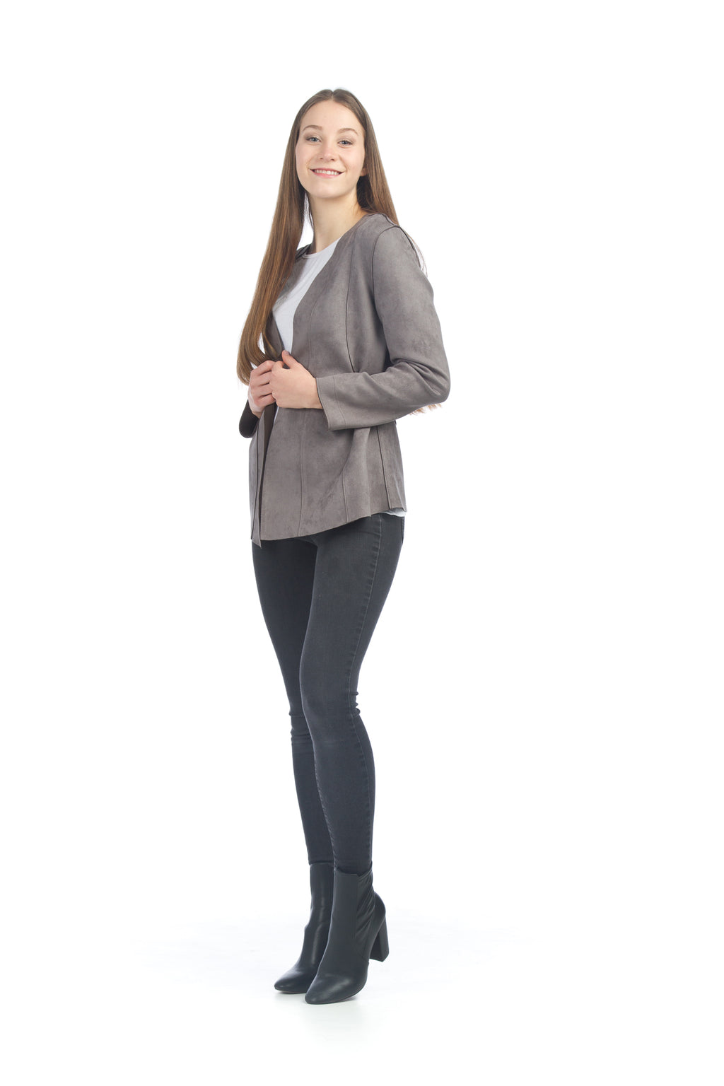 grey Suede Blazer with Tie