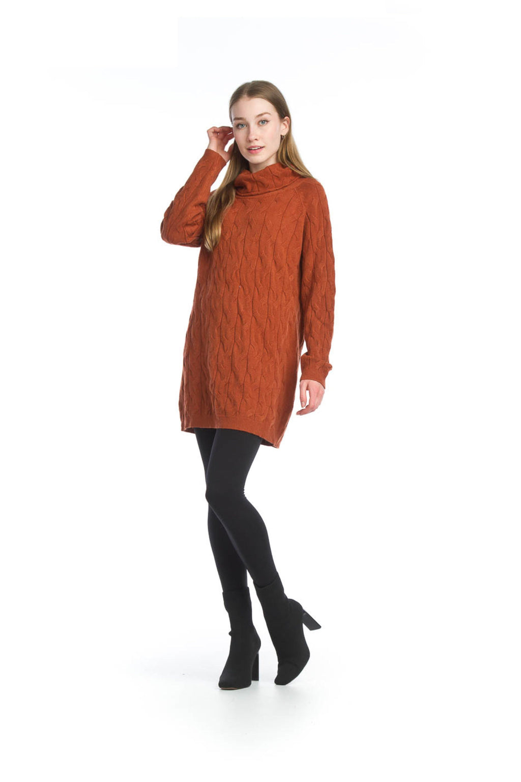 Cable Knit Cowl Neck Knit Sweater Dress