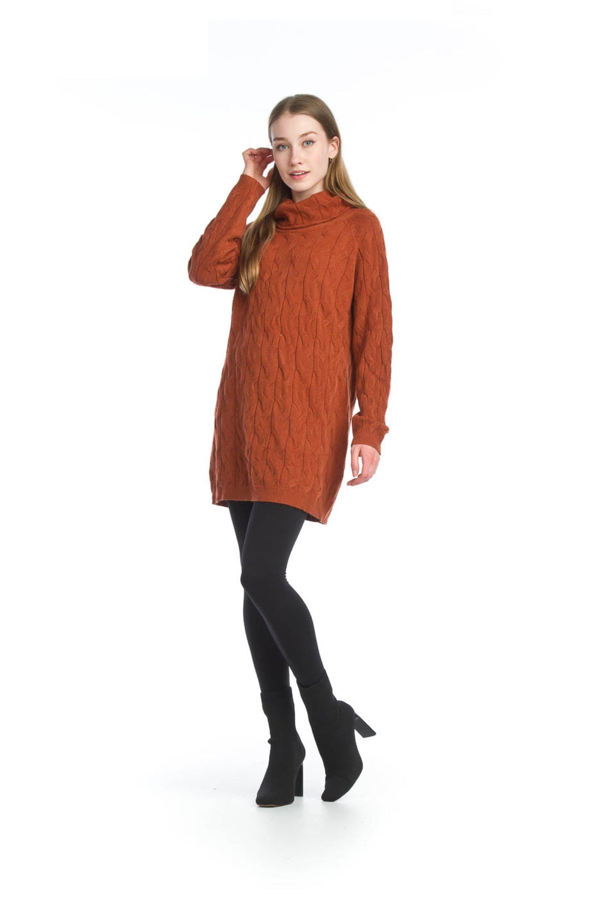 Cable Knit Cowl Neck Knit Sweater Dress