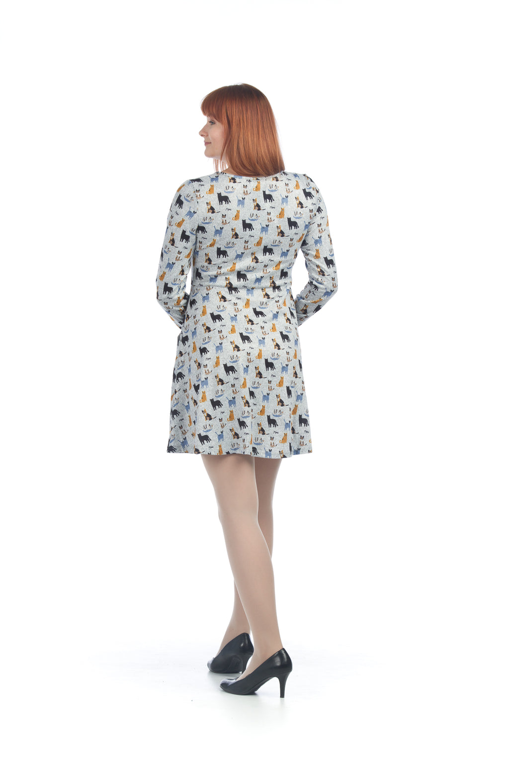 GREY Cat Print Sweater Dress